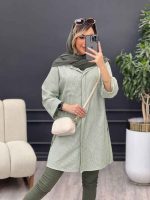 مانتو راه راه بغل سه دکمه کد 4695 - تصویر 5