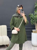 مانتو راه راه بغل سه دکمه کد 4695 - تصویر 8