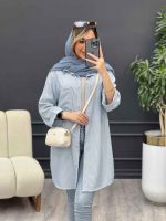 مانتو راه راه بغل سه دکمه کد 4695 - تصویر 17