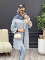 مانتو راه راه بغل سه دکمه کد 4695 - تصویر 2