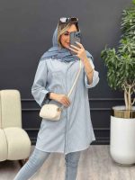 مانتو راه راه بغل سه دکمه کد 4695 - تصویر 9