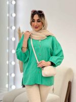 مانتو راه راه دو جیب آستین پیله کد 4706 - تصویر 13