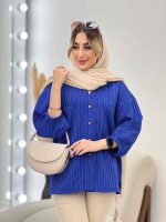 مانتو راه راه دو جیب آستین پیله کد 4706 - تصویر 7