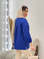 مانتو راه راه دو جیب آستین پیله کد 4706 - تصویر 11