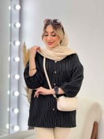 مانتو راه راه دو جیب آستین پیله کد 4706 - تصویر 17