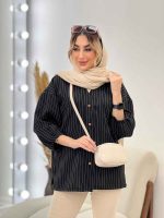 مانتو راه راه دو جیب آستین پیله کد 4706 - تصویر 4