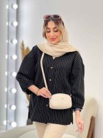 مانتو راه راه دو جیب آستین پیله کد 4706 - تصویر 10