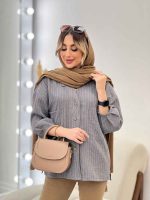 مانتو راه راه دو جیب آستین پیله کد 4706 - تصویر 3