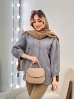 مانتو راه راه دو جیب آستین پیله کد 4706 - تصویر 9