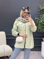 مانتو کتان زاپ دار دو جیب پاکتی کد 4689 - تصویر 2