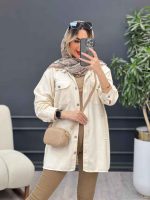 مانتو کتان زاپ دار دو جیب پاکتی کد 4689 - تصویر 4