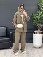 مانتو و شلوار آستین بندی دو جیب پاکتی کد 4730 - تصویر 6