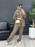 مانتو و شلوار آستین بندی دو جیب پاکتی کد 4730 - تصویر 13