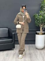مانتو و شلوار آستین بندی دو جیب پاکتی کد 4730 - تصویر 4