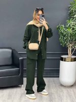 مانتو و شلوار آستین بندی دو جیب پاکتی کد 4730 - تصویر 19
