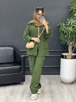مانتو و شلوار آستین بندی دو جیب پاکتی کد 4730 - تصویر 7