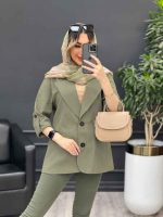 مانتو لینن دو دکمه جیب نما کد 4738 - تصویر 3