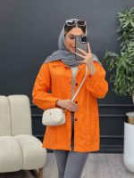 مانتو کتان دو جیب پیله دار کد 4734 - تصویر 2