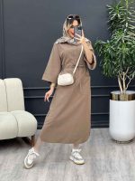 پیراهن بلند کمر گت تک جیب کد 4726 - تصویر 4