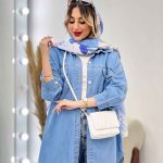 مانتو جین سر جیب دکمه پایین هلال کد 4715