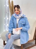 مانتو جین سر جیب دکمه پایین هلال کد 4715 - تصویر 5