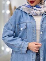 مانتو جین سر جیب دکمه پایین هلال کد 4715 - تصویر 7