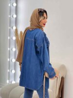 مانتو جین سر جیب دکمه پایین هلال کد 4715 - تصویر 4