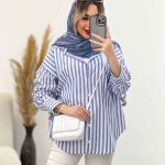 مانتو راه راه آستین سه دکمه کد 4741