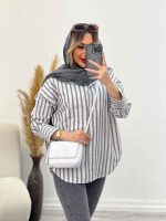 مانتو راه راه آستین سه دکمه کد 4741 - تصویر 6
