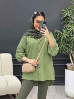 مانتو لینن آستین کش دو جیب کد 4766 - تصویر 11