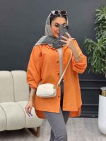 مانتو لینن آستین کش دو جیب کد 4766 - تصویر 3