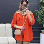 شومیز آستین پاگن سر جیب چاک کد 4828
