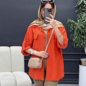 شومیز آستین پاگن سر جیب چاک کد 4828