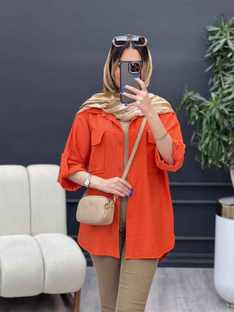 شومیز آستین پاگن سر جیب چاک کد 4828 شومیز آستین پاگن سر جیب چاک کد 4828