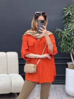 شومیز آستین پاگن سر جیب چاک کد 4828 - تصویر 24