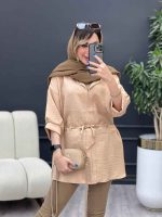 مانتو کرسپو یقه چاک کمر گت کد 4826 - تصویر 2
