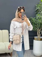 مانتو لینن سر جیب دکمه وینا کد 4846 - تصویر 10
