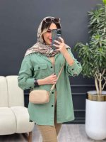 مانتو لینن سر جیب دکمه وینا کد 4846 - تصویر 11