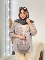 مانتو راه راه دو دکمه جیب نما کد 4849 - تصویر 17