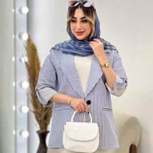 مانتو راه راه دو دکمه جیب نما کد 4849