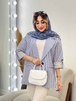 مانتو راه راه دو دکمه جیب نما کد 4849 - تصویر 24