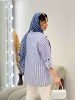 مانتو راه راه دو دکمه جیب نما کد 4849 - تصویر 9