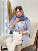 مانتو راه راه دو دکمه جیب نما کد 4849 - تصویر 16