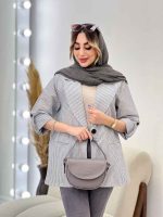 مانتو راه راه دو دکمه جیب نما کد 4849 - تصویر 8