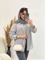 شومیز لینن راه راه پشت پیله کد 4857 - تصویر 6