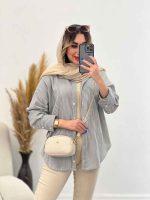 شومیز لینن راه راه پشت پیله کد 4857 - تصویر 5
