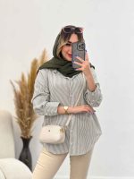 شومیز لینن راه راه پشت پیله کد 4857 - تصویر 4