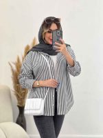 شومیز لینن راه راه پشت پیله کد 4857 - تصویر 3