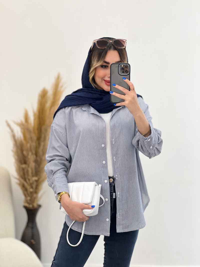 شومیز لینن راه راه پشت پیله کد 4857 شومیز لینن راه راه پشت پیله کد 4857