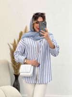 شومیز لینن راه راه پشت پیله کد 4857 - تصویر 2